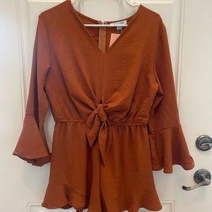Burnt Orange Front Tie Romper